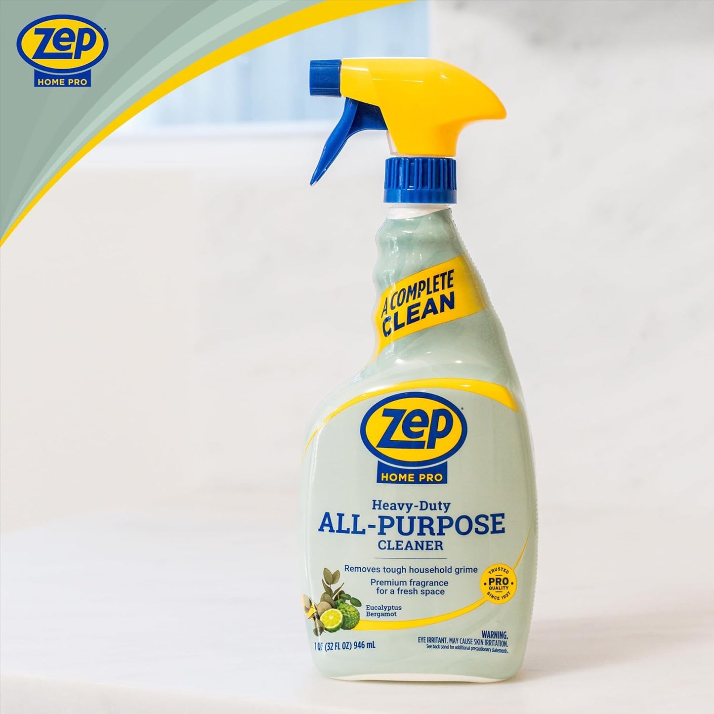 Zep Home Pro Heavy-Duty All-Purpose Cleaner - 32 oz (Pack of 1) R61506 - Removes tough grime from multiple indoor surfaces like counters & floors while leaving behind a Eucalyptus Bergamot scent
