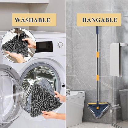 Base Board Cleaner Tool with Handle, 360 Rotating Wall Cleaner Mop, 180 Folding Ceiling Tool Duster with Squeegee for Cleaning Wall, Ceiling, Window, Floor, 8 Replacement Cleaning Pads
