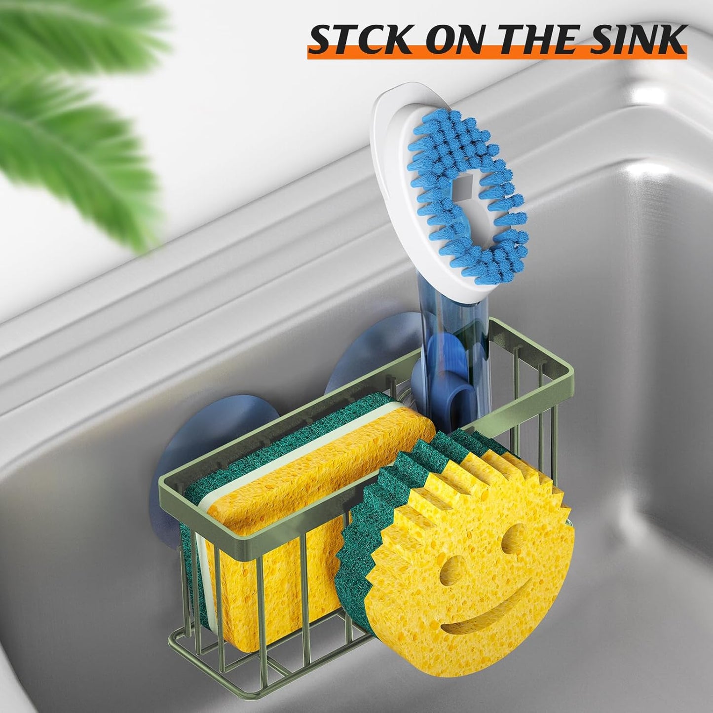 MURLONG Sponge Holder Smiley Face, Sink Caddy for kitchen Sink, Kitchen Organizer Sponge Holder with 2 PCS Suction Cups/1 PCS Adhesive Strips, Designed for Sponge, Soap, Dish brush, Scrubber-Black