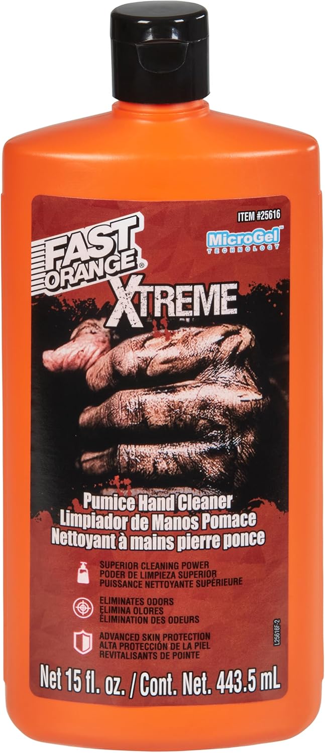 Fast Orange 25108 Pumice Lotion, Heavy Duty Hand Cleaner, Natural Citrus Scent, Waterless Cleaner For Mechanics, Strong Grease Fighter, 7.5 oz