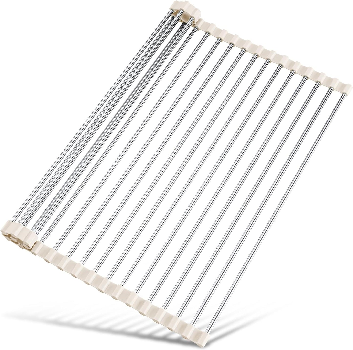 Tomorotec 17.7" x 15.5" Roll Up Dish Drying Rack Over Sink Drying Rack Sink Cover Kitchen Sink Accessories Gadget Multipurpose Organizer Foldable Stainless Steel Drainer (Grey)