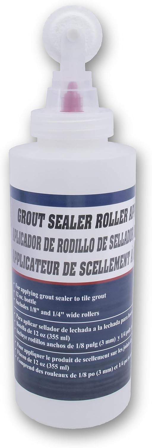 Marshalltown Grout Sealer Applicator Bottle, 12 oz Roller Bottle with 1/8 Inch and 1/4 Inch Wide Rollers, Grout Sealer Applicator Tool for Tile, Grout Roller Applicator, SBR