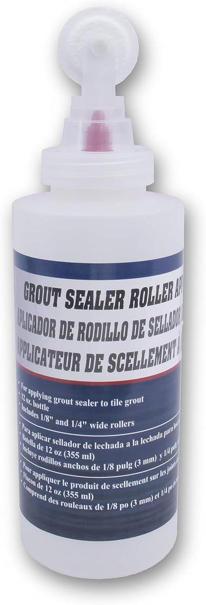 Marshalltown Grout Sealer Applicator Bottle, 12 oz Roller Bottle with 1/8 Inch and 1/4 Inch Wide Rollers, Grout Sealer Applicator Tool for Tile, Grout Roller Applicator, SBR