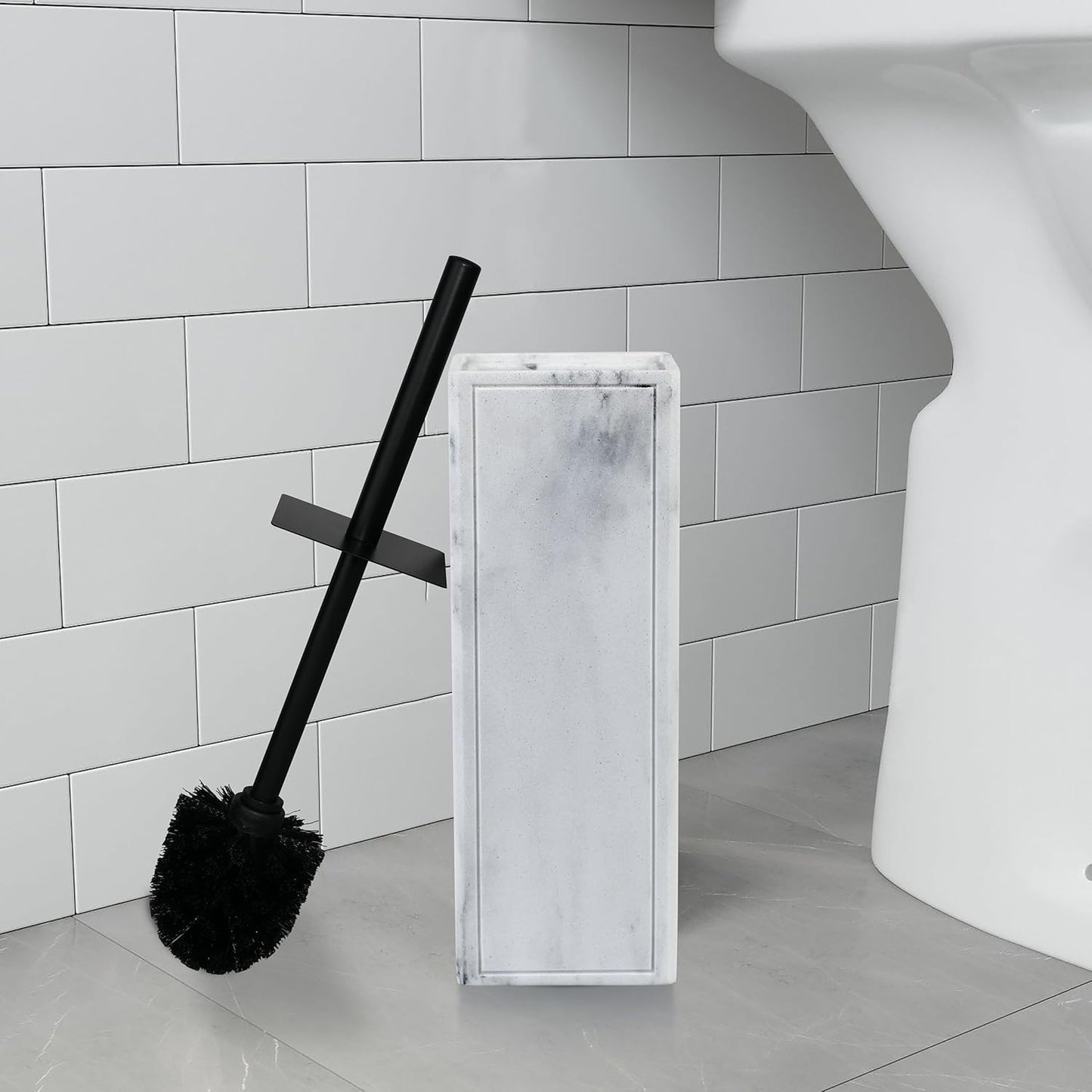 White Floral Branches Design Resin Toilet Bowl Brush and Holder Set, Elegant Bathroom Cleaning Tool with Durable Bristles, Compact and Functional