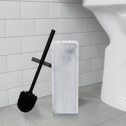 White Floral Branches Design Resin Toilet Bowl Brush and Holder Set, Elegant Bathroom Cleaning Tool with Durable Bristles, Compact and Functional
