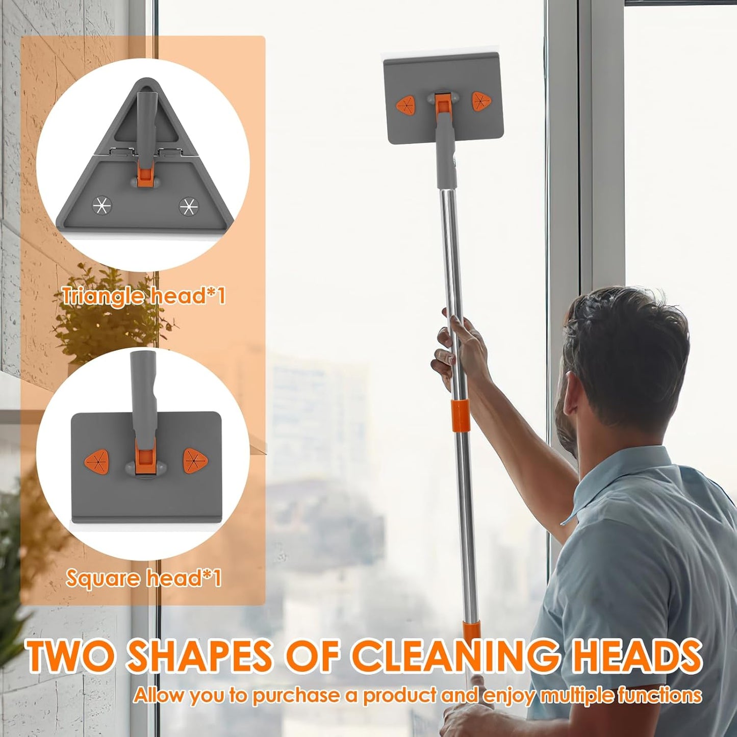 Baseboard Cleaner Tool with Handle,Folding Wall Mop with 79" Extension Pole, Swivel Wall Cleaner Mop with Squeegee, 8 Reusable Pads for Baseboard, Wall, Ceiling, Window, Floor, Furniture