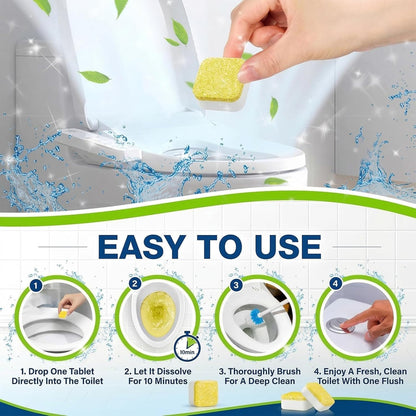 Toilet Bowl Cleaner Tablets – Deodorizer & Septic Safe, Odor Eliminator, Stain Remover for Long-Lasting Freshness – Fresh Lemon Scent 24 Pack