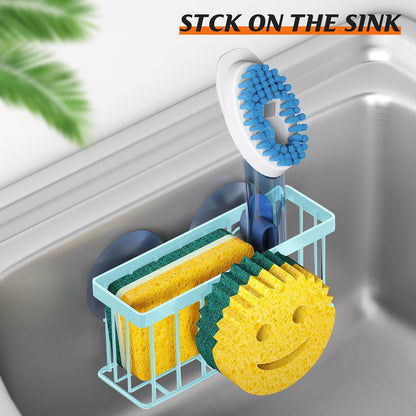 MURLONG Sponge Holder Smiley Face, Sink Caddy for kitchen Sink, Kitchen Organizer Sponge Holder with 2 PCS Suction Cups/1 PCS Adhesive Strips, Designed for Sponge, Soap, Dish brush, Scrubber-Black