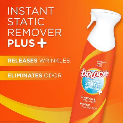Bounce Anti Static Spray, 3 in 1 Instant Anti Static Spray & Instant Wrinkle Release, Odor Eliminator and Fabric Refresher Spray (9.7 Fl Oz, Pack of 1)