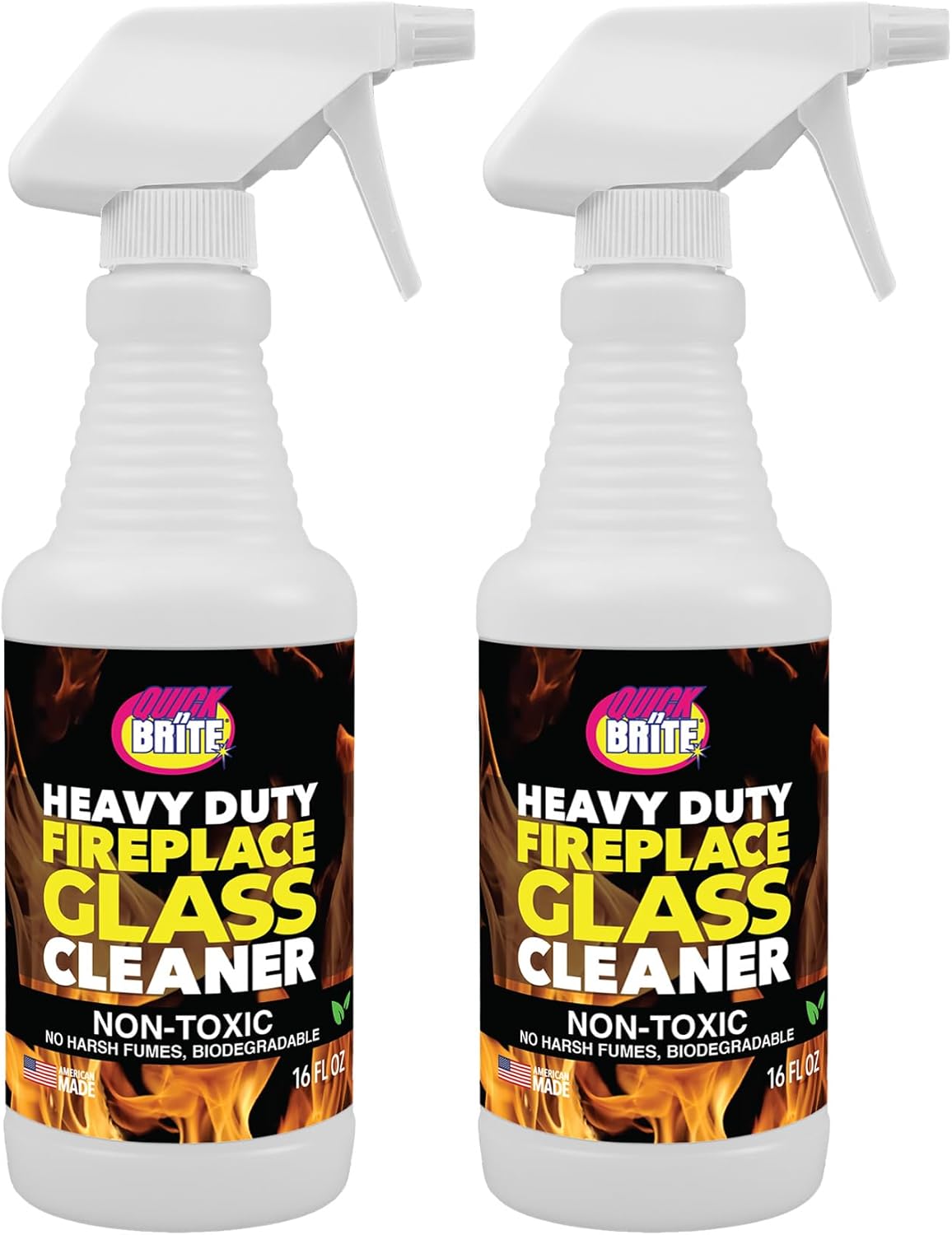 Quick N Brite Fireplace Glass Cleaner Kit with Cloth and Sponge, Removes Soot, Smoke, Creosote, and more, 16 oz, 1-Pack