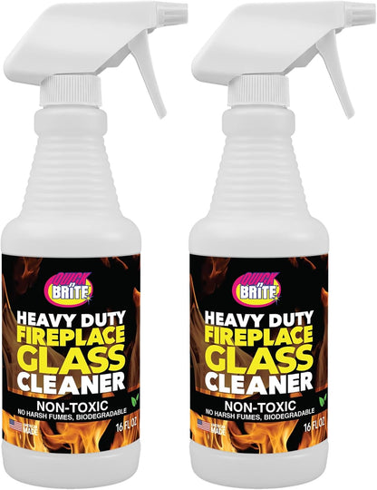 Quick N Brite Fireplace Glass Cleaner Kit with Cloth and Sponge, Removes Soot, Smoke, Creosote, and more, 16 oz, 1-Pack