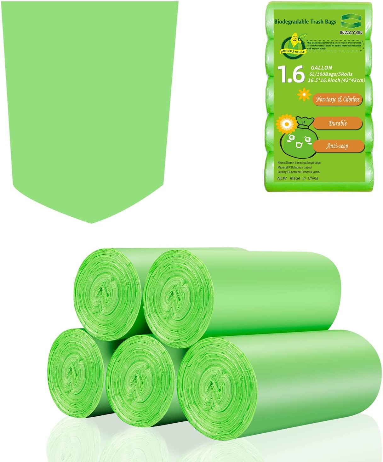 Small Trash Bags 4-6 Gallon, Inwaysin 200 Count Biodegradable Trash Bags 4 Gallon, Extra Strong Small Garbage Bags Unscented, Size Expanded, Green, for Bathroom Bedroom Office Kitchen Trash Can