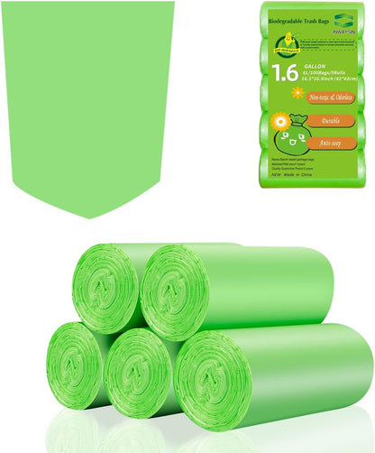Small Trash Bags 4-6 Gallon, Inwaysin 200 Count Biodegradable Trash Bags 4 Gallon, Extra Strong Small Garbage Bags Unscented, Size Expanded, Green, for Bathroom Bedroom Office Kitchen Trash Can