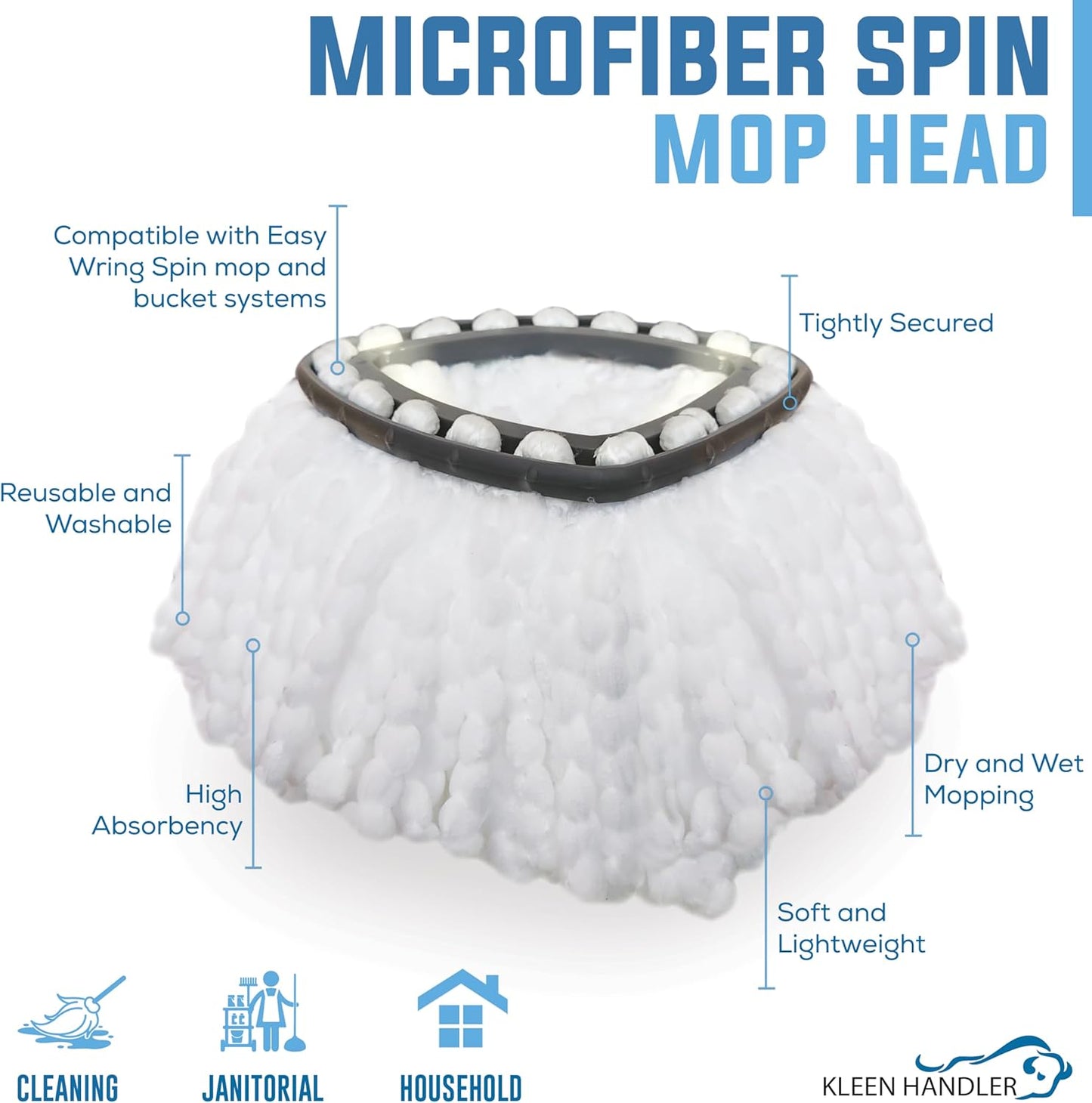 KLEEN HANDLER Microfiber Spin Mop Replacement Head Refills Compatible with O-Cedar EasyWring 1 Tank System, Blue, L (6-Pack)