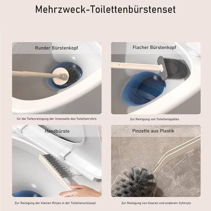 Basaza Toilet Brush and Holder Set Toilet Bowl Cleaning Brush and Holder for Bathroom Toilet Bowl Cleaner Brushes & Holders 4 in 1 Beige Bathroom Accessories Wall Mounted or Floor Standing