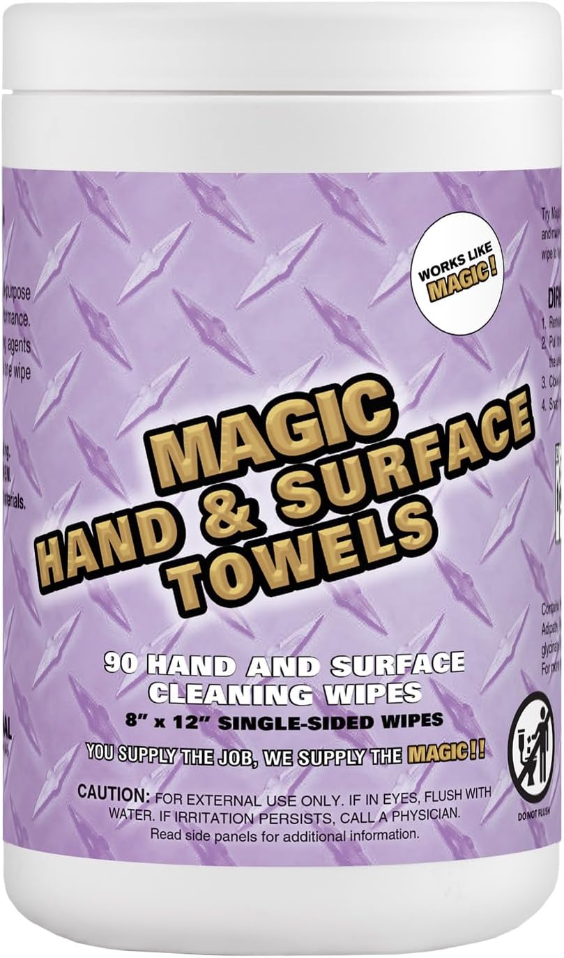 Magic Heavy Duty Cleaning Wipes - Single Sided Hand & Surface Shop Towels | Professional-grade Cleaning | Waterless | Moisturizing | Cleans Grease, Oil, Dirt, & more (3 Pack | 75 Sheets Total)