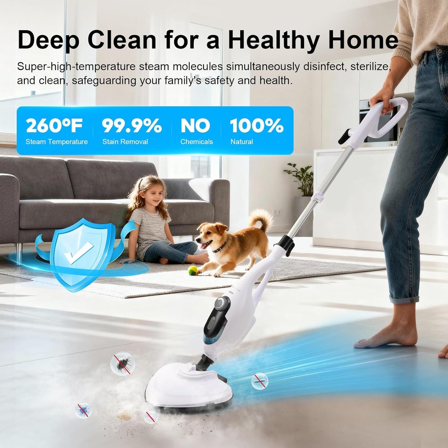 11-in-1 Steam Mop, 1550W Powerful Handheld Steam Cleaner, 260°F Multi-Functional Floor Steamer with 21.3FT Cord for Floors, Hardwood, Tiles, Grout, Windows, Kitchen, Bath, Adjustable (Grey)