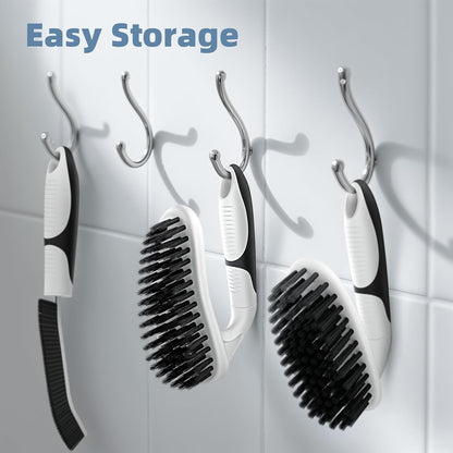 Cleangor Scrub Brush Set, Heavy Duty Scrub Brushes Crevice Cleaning Brush with Stiff Bristles, 3 Different Brushes Included for Household Use, Grout, Tile, Bathroom, Kitchen, Bathtub, Floor