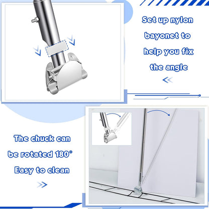 Suclain 4 Pcs Clip on Dust Mop Handle with Chuck 51.18 Inch Stainless Steel Flexible Maneuvering Mop Stick Replacement for Home Restaurant Kitchen Office Bathroom Wood Laminate Tile Floor Cleaning