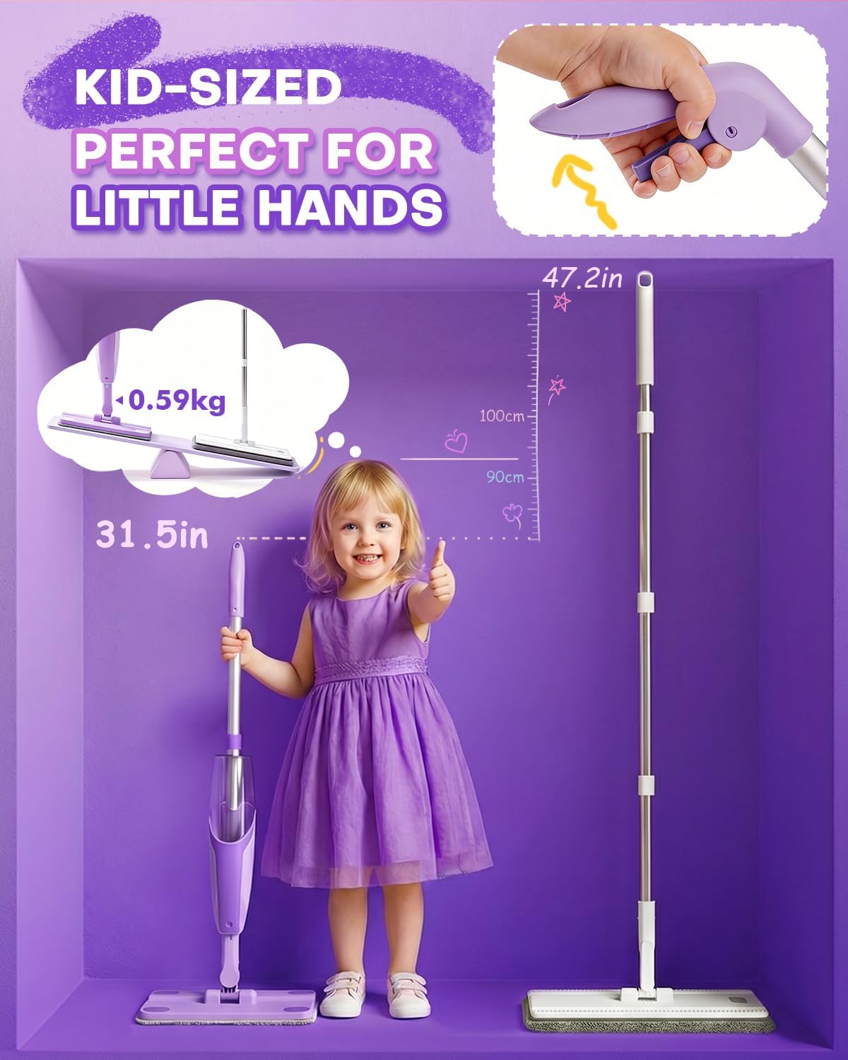 Toddler Spray Mop-Montessori Toys Mini Size Cleaning Mini Mop that Really Spray -Kid Pretend Play Toys Gift for Toddlers Girls Boys
