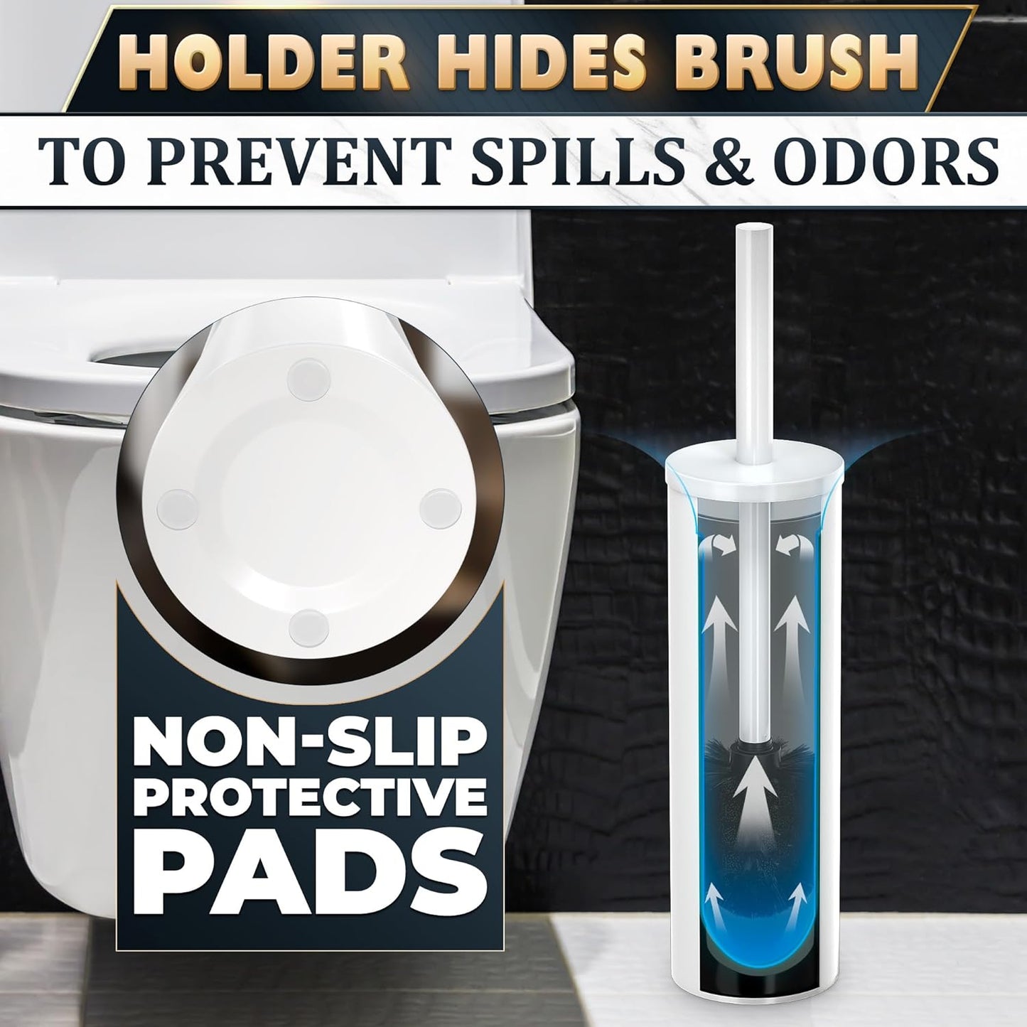 Stylish Stainless Steel Toilet Brush and Holder Set - Silver Toilet Bowl Brush and Holder with Splash Cover, Sturdy Bristles, Corrosion & Scratch Resistant - Elegant Design, Effective Deep Cleaning