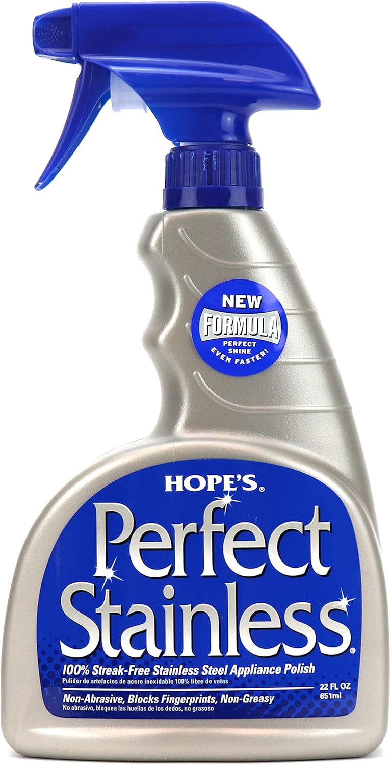 HOPE'S Perfect Stainless Steel Cleaner 22-Ounce, Streak-Free Self- Polishing Formula, Blocks Fingerprints, Pack of 2, 44 Fl Oz