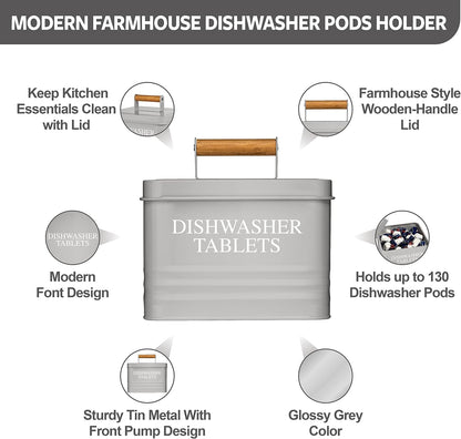 Calindiana Modern Farmhouse Metal Dishwasher Pods Container with Lid for Kitchen Organization and Storage, Kitchen Essentials Decor Accessories, Dishwasher Pods Holder, Mint
