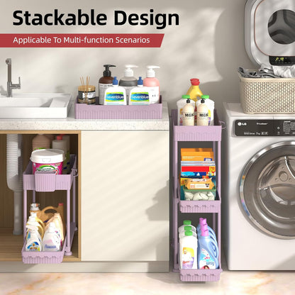 Sevenblue 4 Pack Under Sink Organizer, Bathroom Organizers and Storage, 2 Tier Multi-Use Pull Out Cabinet Organizer with Hang Hooks and Cups (Black, 4 Pack)