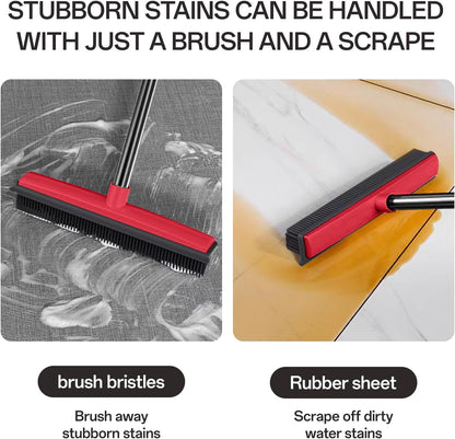 Pet Hair Rubber Broom with Squeegee for Carpet,Fur Remover Broom Carpet Rake for Pet Hair Removal, with 50" Long Handle