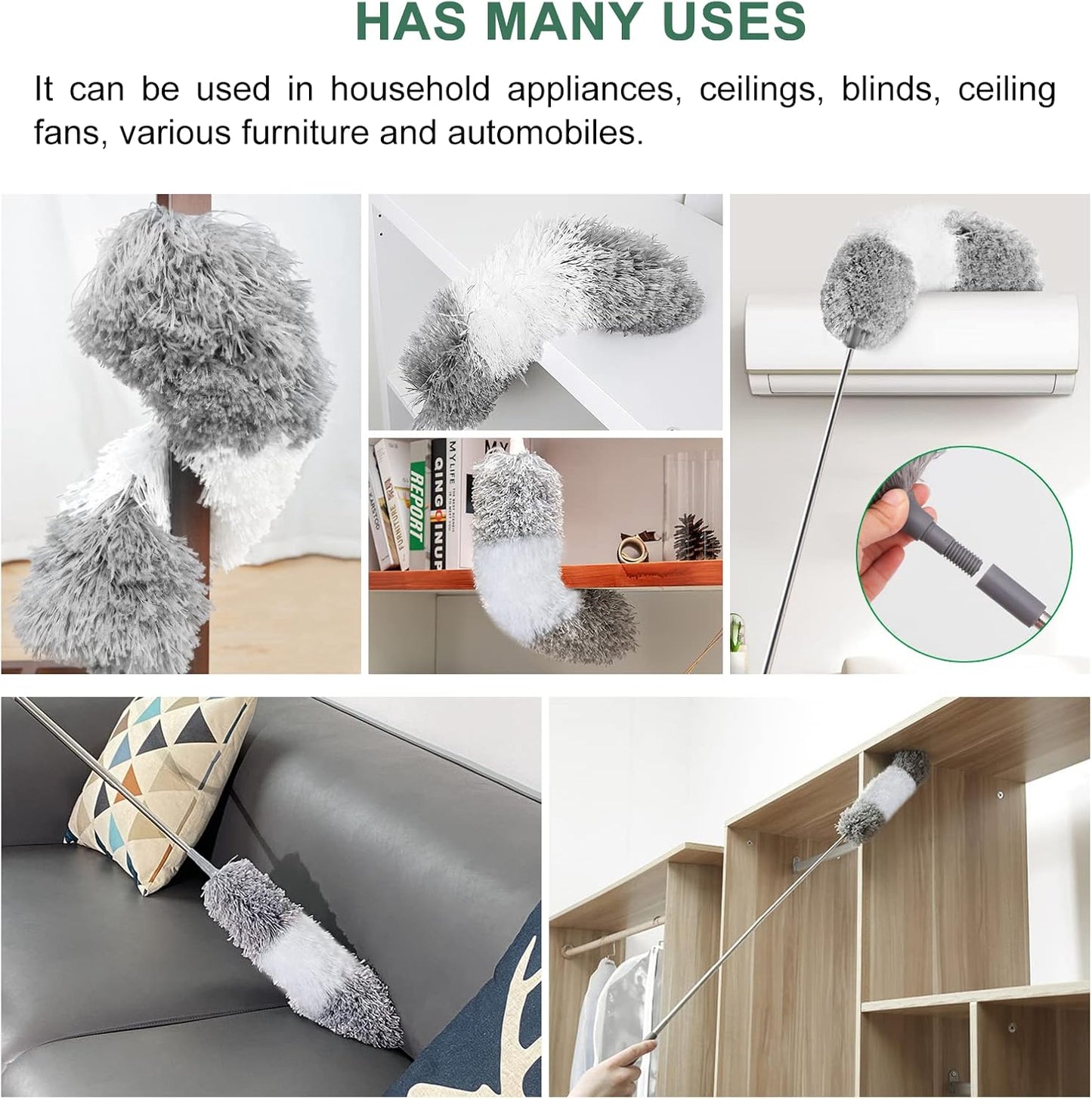 SetSail Extra-Long Dusters with Extension Pole 100-inch for Cleaning, Bendable Microfiber Head Washable Ceiling Fan Duster for High Ceilings, Furniture