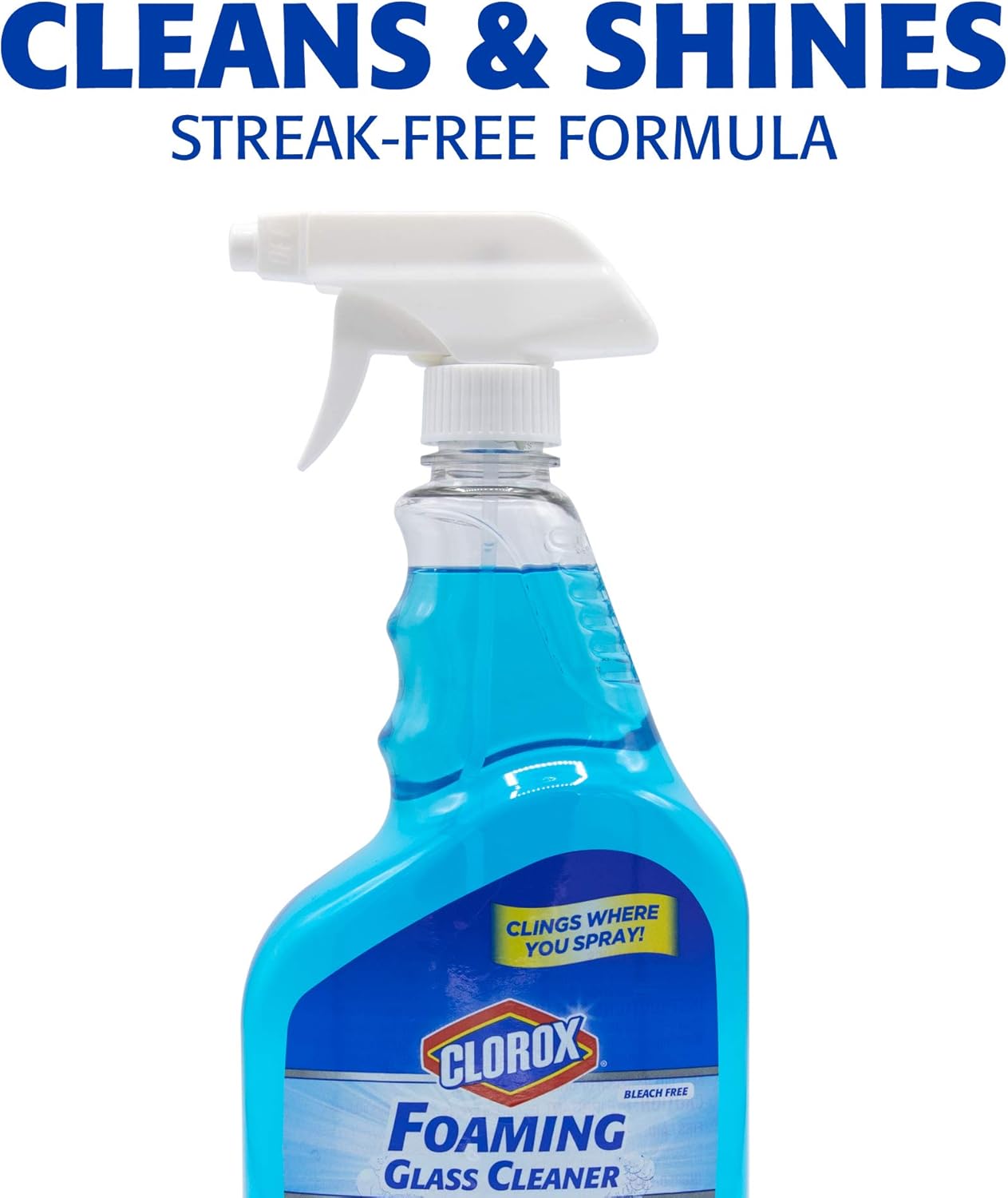 Clorox Foaming Glass Cleaner Trigger Spray, Streak Free No Drip Formula for Windows, Mirrors, and Glass Surfaces, All Purpose Household Cleaning Spray in Fresh Scent, 32 Ounce