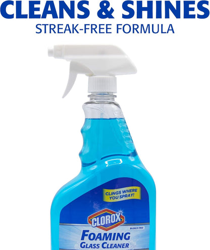 Clorox Foaming Glass Cleaner Trigger Spray, Streak Free No Drip Formula for Windows, Mirrors, and Glass Surfaces, All Purpose Household Cleaning Spray in Fresh Scent, 32 Ounce