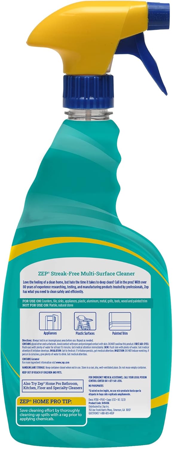 Zep Home Pro Streak-Free Multi-Surface Cleaner - 32 Fl. Oz. - R49406 - Pro Trusted Cleaning Power: Now in Refreshing Scents and Family Friendly Formulas (6)…