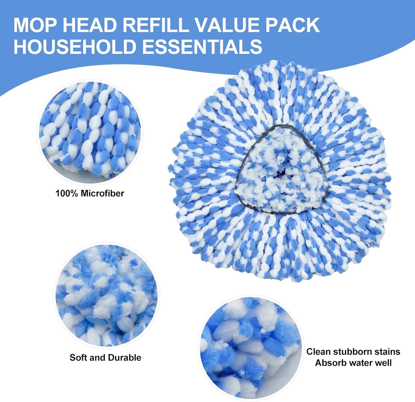 Spin Mop Replace Head, Base, Mop Handle Replacement for OCedar EasyWring 1 Tank System, Include 2 Microfiber Mop Head Replacement, 1 Sturdy Iron 30-58" Mop Handle, 1 Scrubber Head, 1 Spin Base