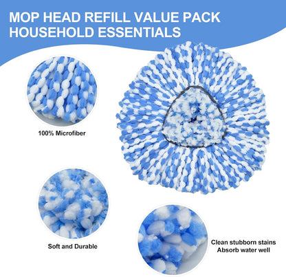 Spin Mop Replace Head, Base, Mop Handle Replacement for OCedar EasyWring 1 Tank System, Include 2 Microfiber Mop Head Replacement, 1 Sturdy Iron 30-58" Mop Handle, 1 Scrubber Head, 1 Spin Base