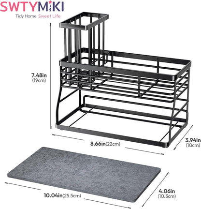 SWTYMIKI Sponge Holder for Kitchen Sink - 2 Tier Rustproof Sink Caddy with Instant Drying Stone, Removable Dish Brush Holder, Stainless Steel Kitchen Caddy for Coutertop Storage Accessories