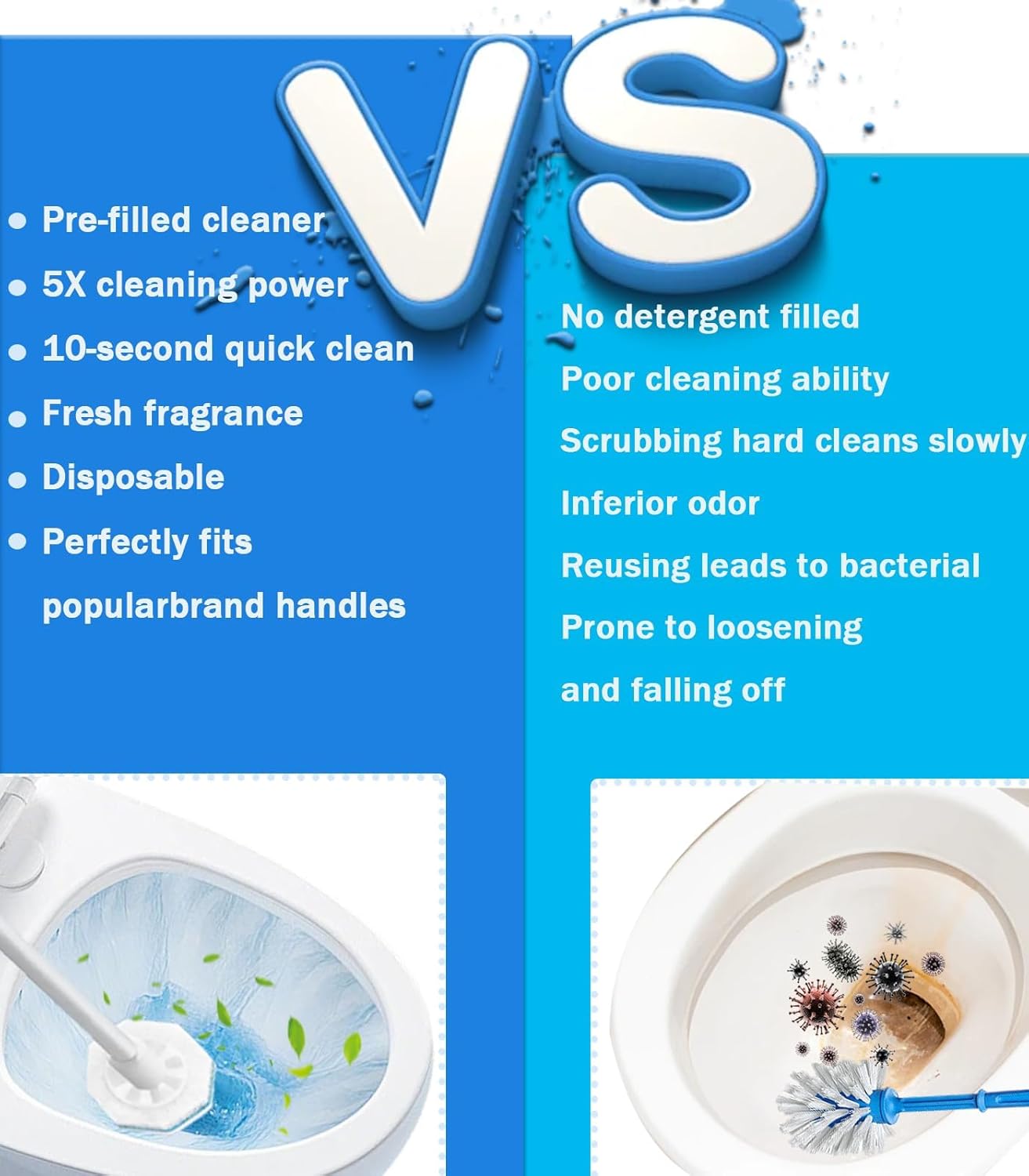 60 Pcs Disposable Toilet Wand Refills for Clorox, 5X Cleaning Power Scrubber, Upgrade Fiber Cleaner Heads for for Toilet and Bathroom Cleaning