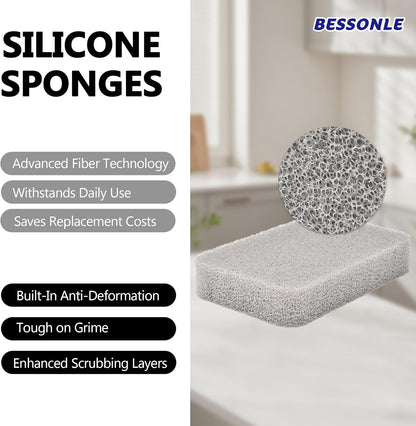 8 Pack Silicone Scrubbing Sponges, Heavy-Duty, Non-Scratch Kitchen Sponges - Reusable, Odor-Free, Perfect as Cleaning for Dishes, Non-Stick, Countertops (Grey)