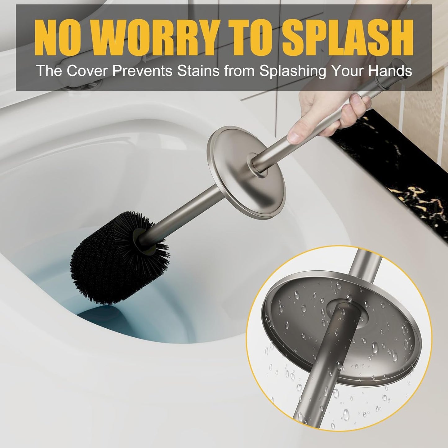 BESy Toilet Brush and Holder, Toilet Cleaner Bowl Set with Two Brush with Extra Long Handle, Durable Bristles Toilet Scrubber and Covered Holder, Drip-Proof Stainless Steel Oil Rubbed Bronze