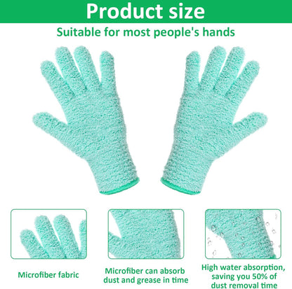 Thinp 2 Pairs Microfiber Dusting Gloves, Reusable Plant Cleaning Gloves-Washable Leaf Cleaning Gloves Gentle Dusting Mitt for Plants House Kitchen Car Blinds Lamps (Pink, Green)
