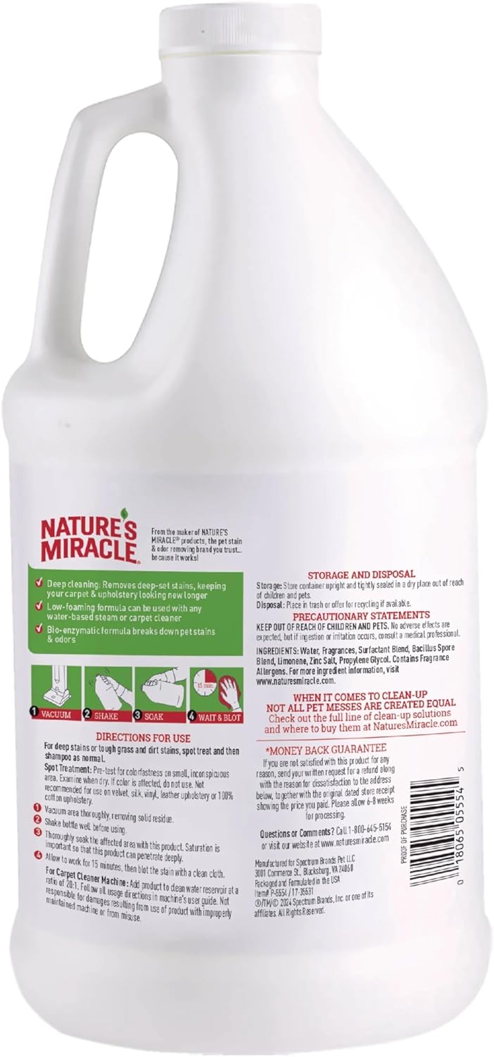 Nature’s Miracle Carpet Shampoo, Bio-Enzymatic Deep-Cleaning Pet Stain And Odor Remover, 64 oz