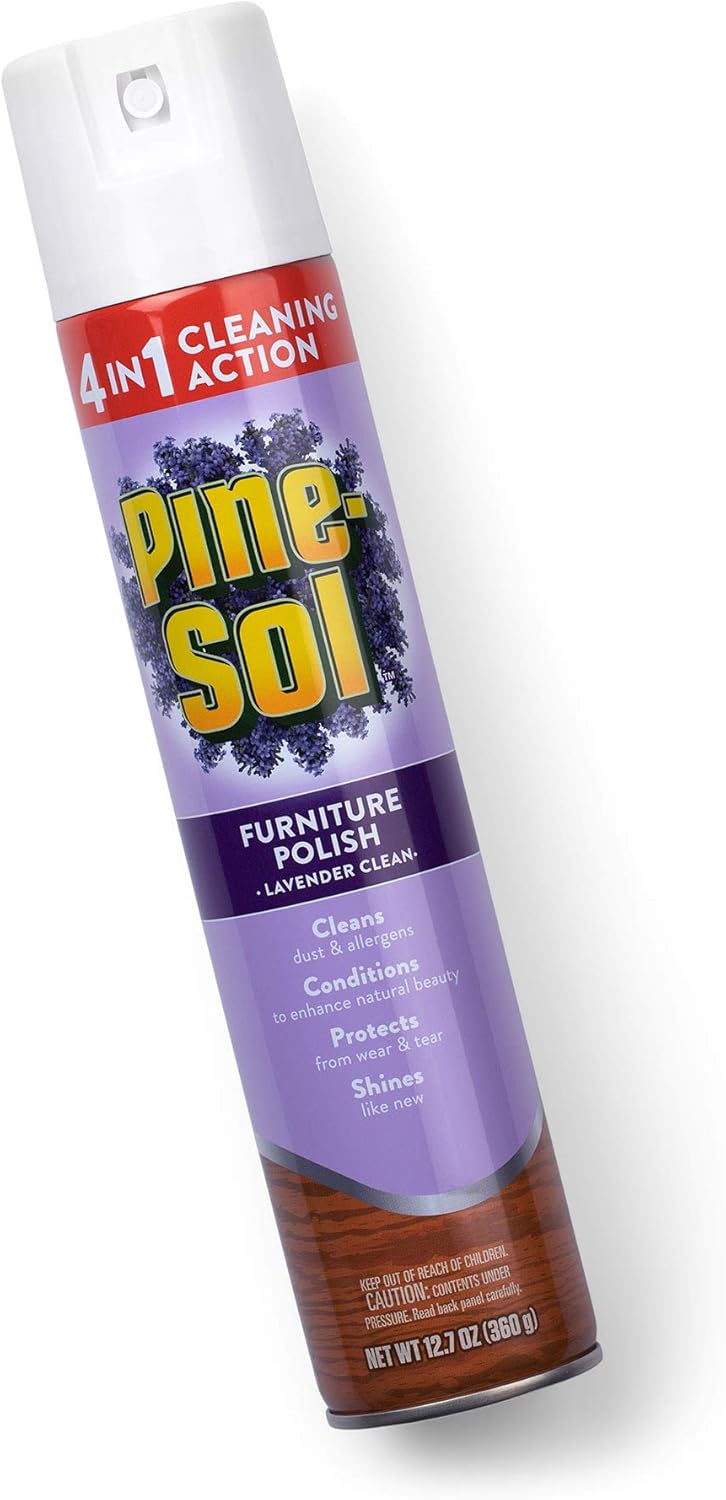 Pine-Sol Furniture, Polish 4in1 Cleaning Action Wood Polish Spray Wood Polish Spray for Your Cleans Conditions Protects and Shines Ounces Original Pine Scent, Yellow, Lemon, 12.7 Fl Oz