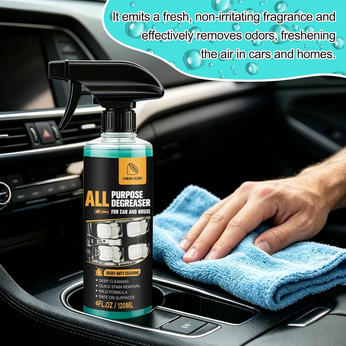 2Pcs All Purpose Degreaser for Car and House, Heavy-Duty Cleaning Spray For Car Interior and Exterior, Quick Stain Removal for Kitchen, Countertops, Appliances, Walls and Floor Surfaces, 120ml/4fl.oz