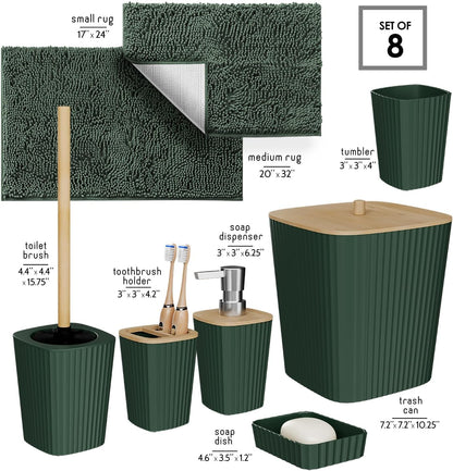 Clara Clark Bathroom Set - Sage Green Bathroom Accessories Set, 6PC Bathroom Accessory Set, Bathroom Sets with Toilet Brush, Trash Can & Soap Dispenser