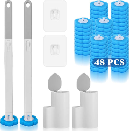 2 Pack Disposable Toilet Brush and Holder Set, Automatic lid-Opening and Closing Toilet Brush with Holder 48 Refills for Bowl Cleaners Bathroom Cleaning Bathtub
