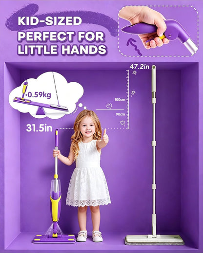 Kids Spray Mop Toddler Cleaning Set with Realistic Spray Bottle 2 Washable Pads and Scraper Montessori Pretend Play Housekeeping Toy for Boys Girls Age 1-3