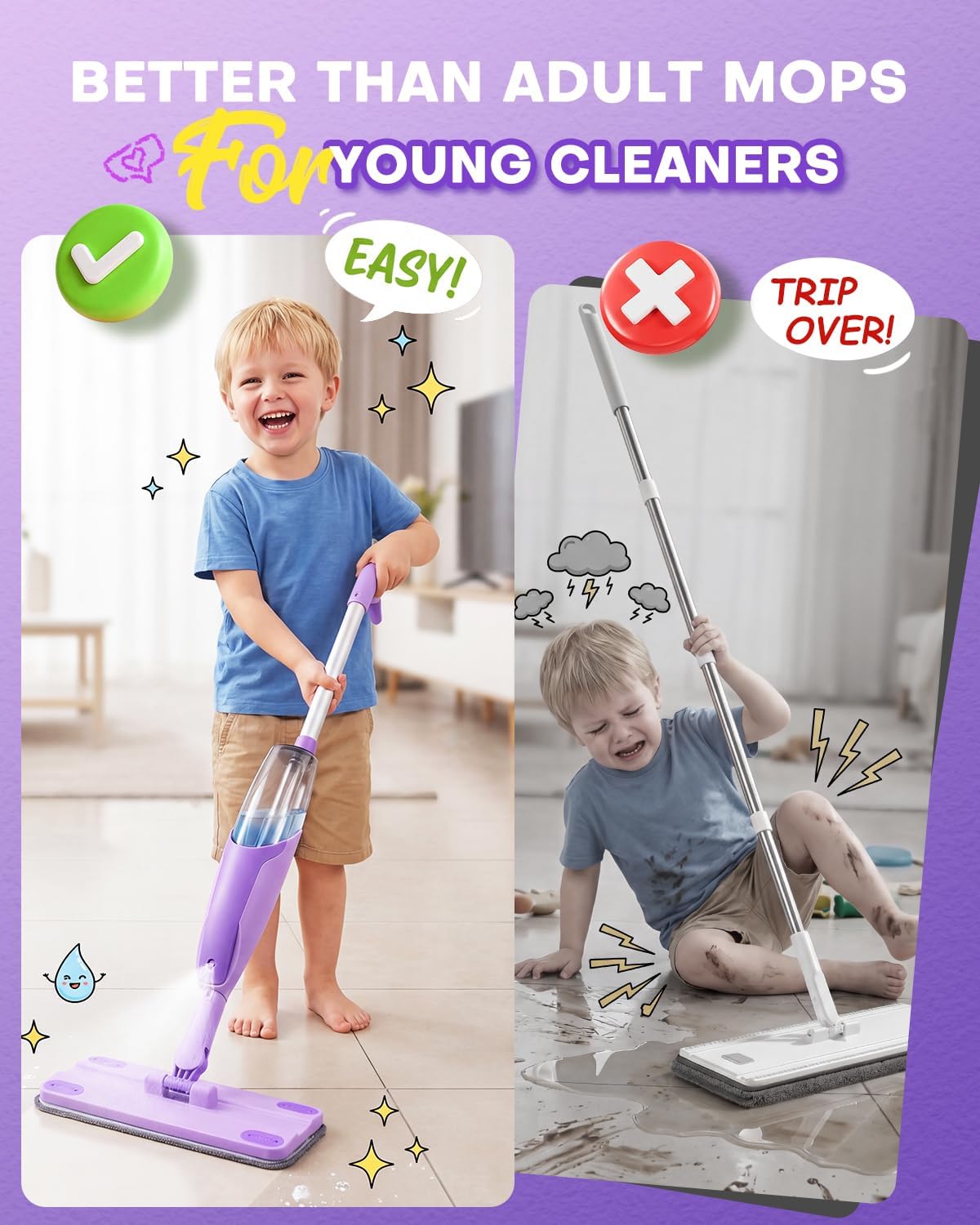 Toddler Spray Mop-Montessori Toys Mini Size Cleaning Mini Mop that Really Spray -Kid Pretend Play Toys Gift for Toddlers Girls Boys