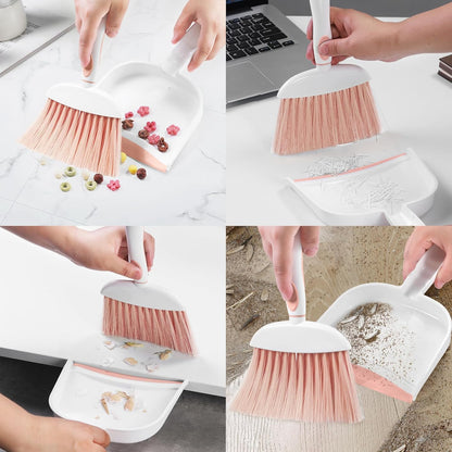 NACENA Small Dust Pan and Brush Set, Mini Broom and Dustpan Set Small Hand Broom and Brush Combo Dust Pan with Teeth for Home Cleaning Drawers Desktop Sofas and Outdoor, White & Gray