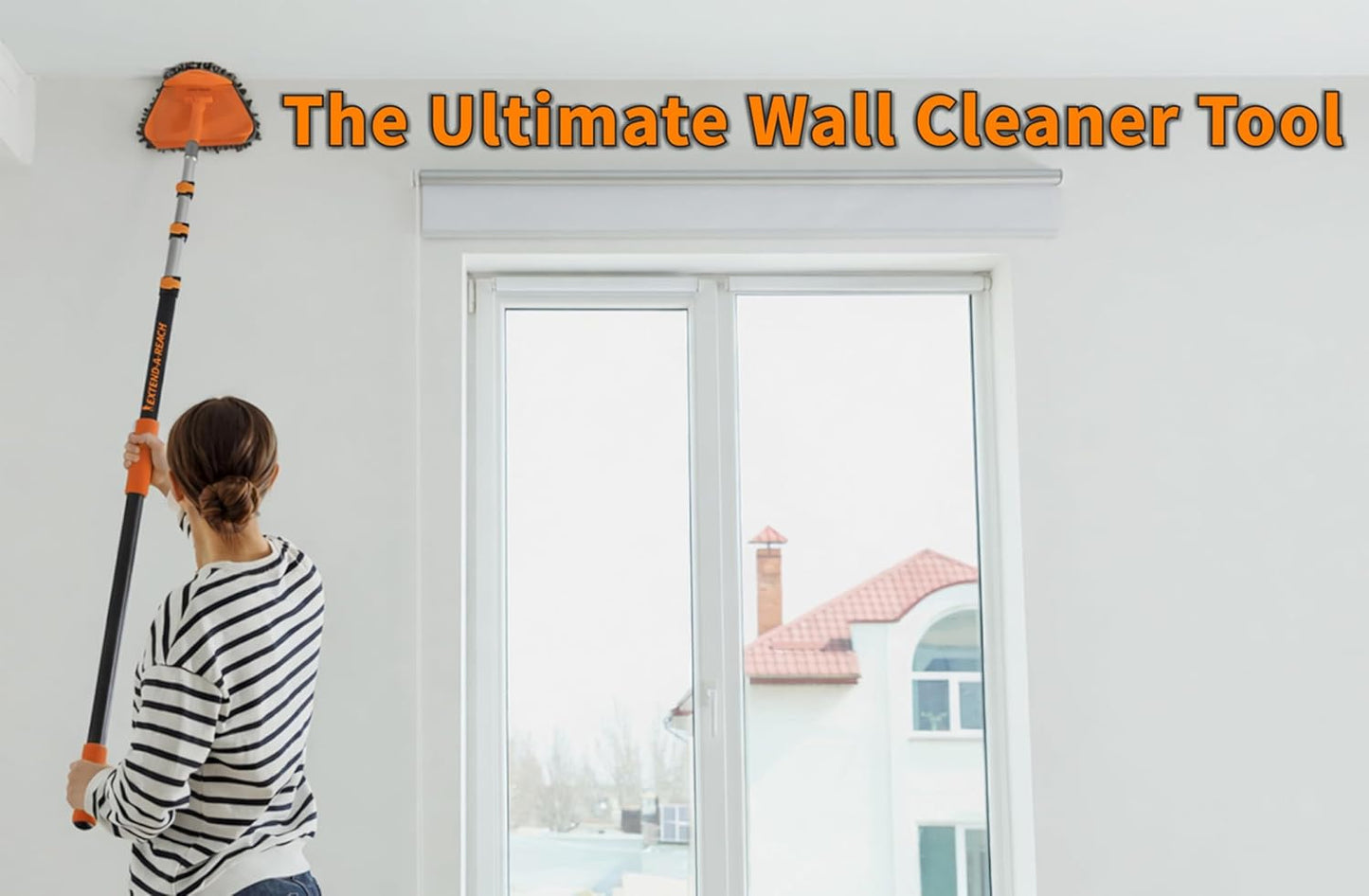 30 Foot High Reach Duster Kit with 5-24 ft Extension Pole // High Ceiling Dusting and Window Cleaning Kit with Telescopic Pole // Baseboard and Wall Washer Mop, Squeegee, Fan Blade & Cobweb Dusters
