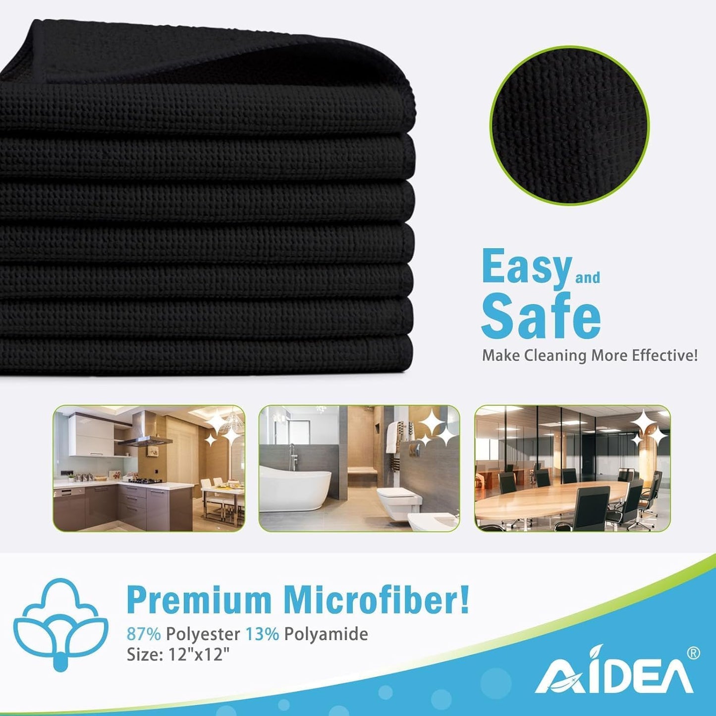 AIDEA Microfiber Cleaning Cloth-50PK, Soft Microfiber Towels for Cars, Absorbent Cleaning Rags, Lint-Free Streak-Free Wash Cloths for House, Kitchen, Window(12in.x12in)